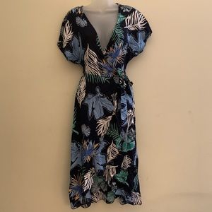Navy Blue/Floral Wrap Dress
